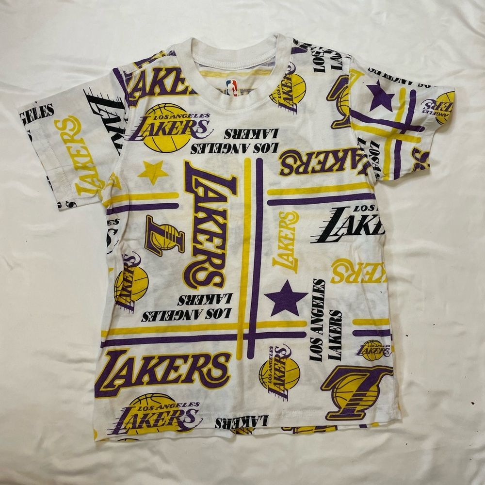 Boys NBA size small yellow/purple Lakers shirt